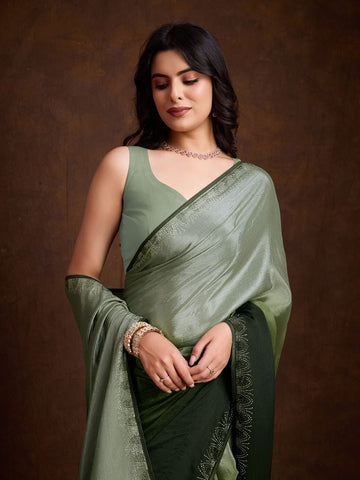 Stone Work Border Chinon Saree