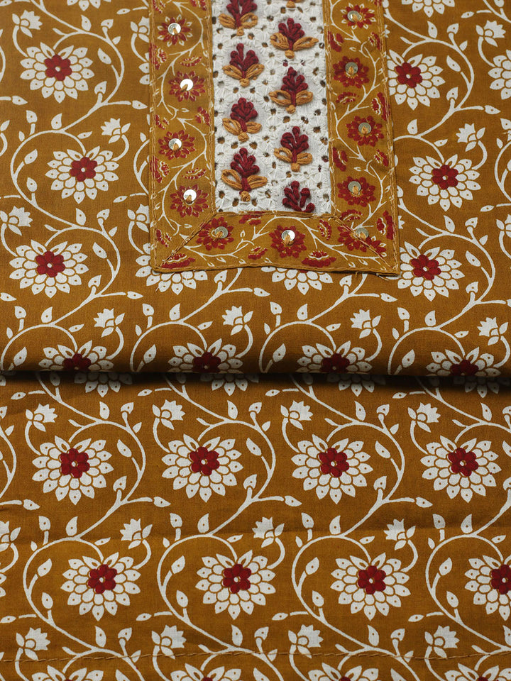 Embroidered Cotton Blend Unstitched Suit With Pant &amp; Dupatta