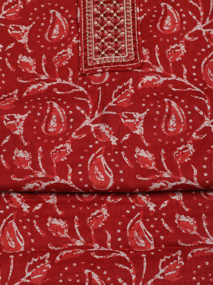 Printed Cotton Unstitched Suit With Pant &amp; Dupatta