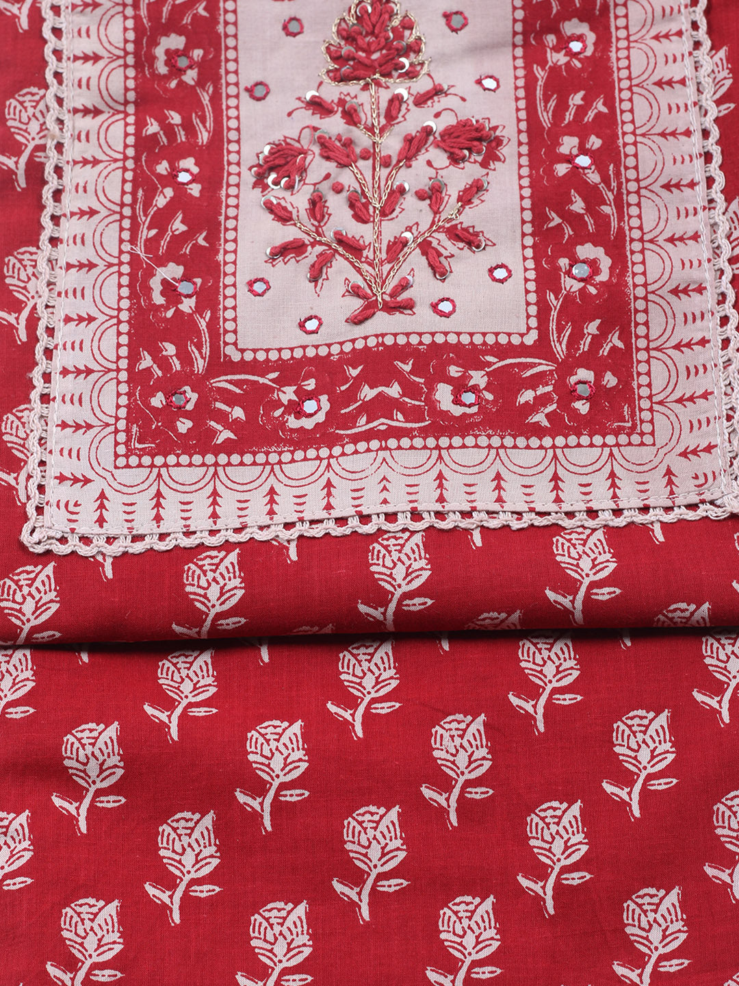 Embroidered Cotton Blend Unstitched Suit With Pant &amp; Dupatta