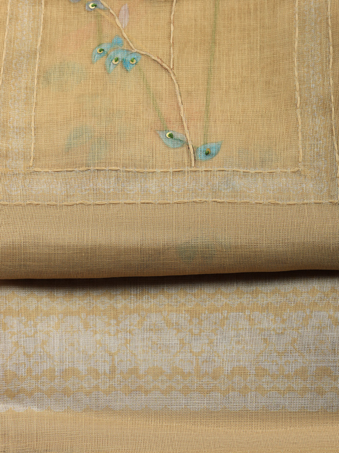 Printed Linen Blend Unstitched Suit With Pant &amp; Dupatta