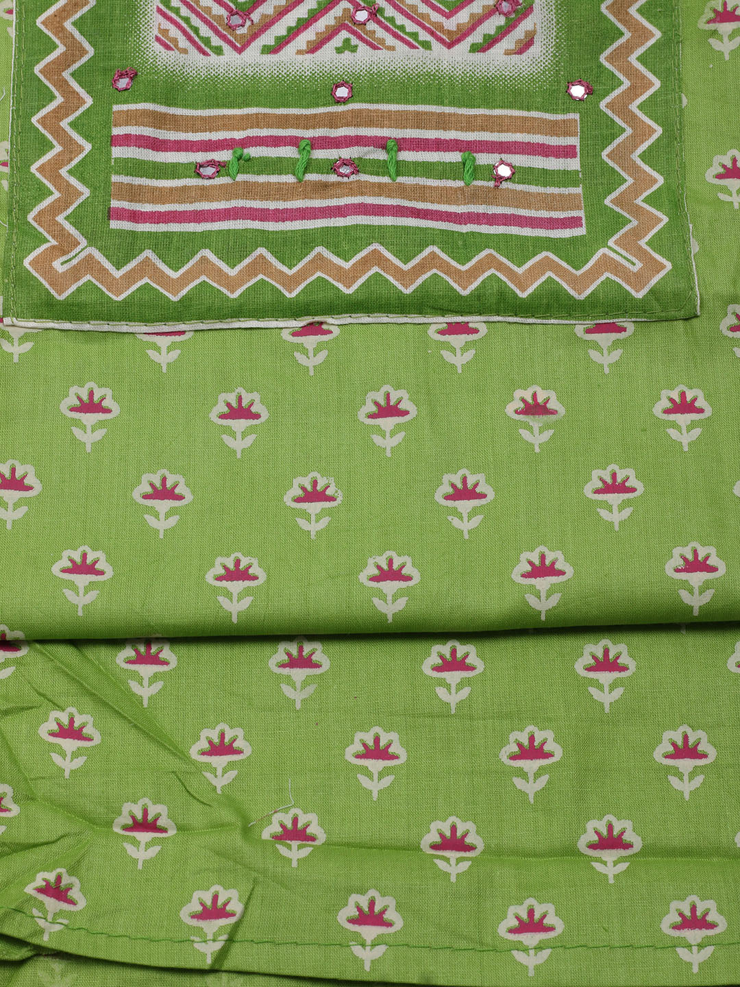 Printed Cotton Blend Unstitched Suit With Dupatta