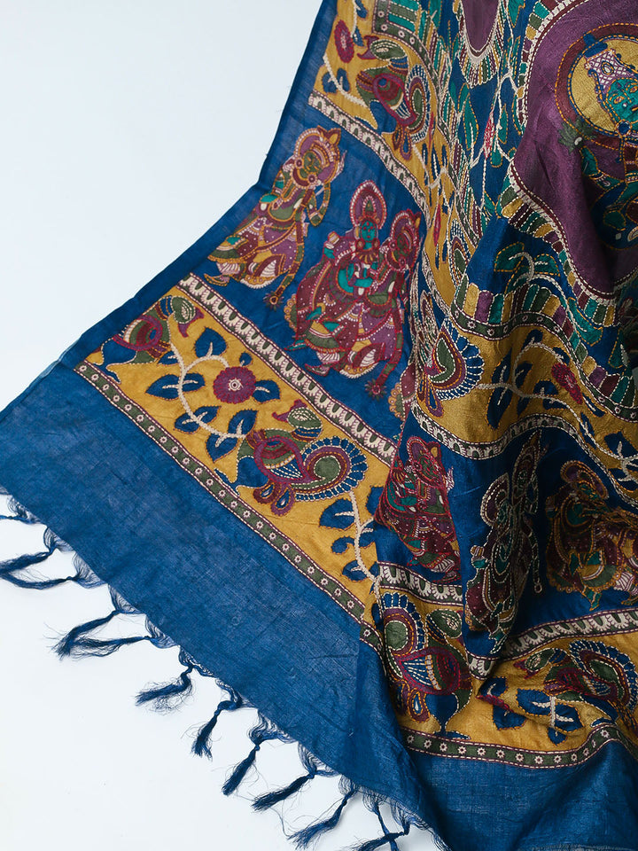 Printed Tussar Unstitched Kurta With Pant &amp; Dupatta