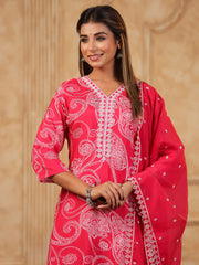 Printed Muslin Kurta With Pants & Dupatta