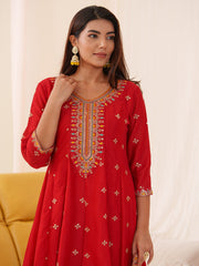 Embroidery Cotton Kurta With Pants & Dupatta