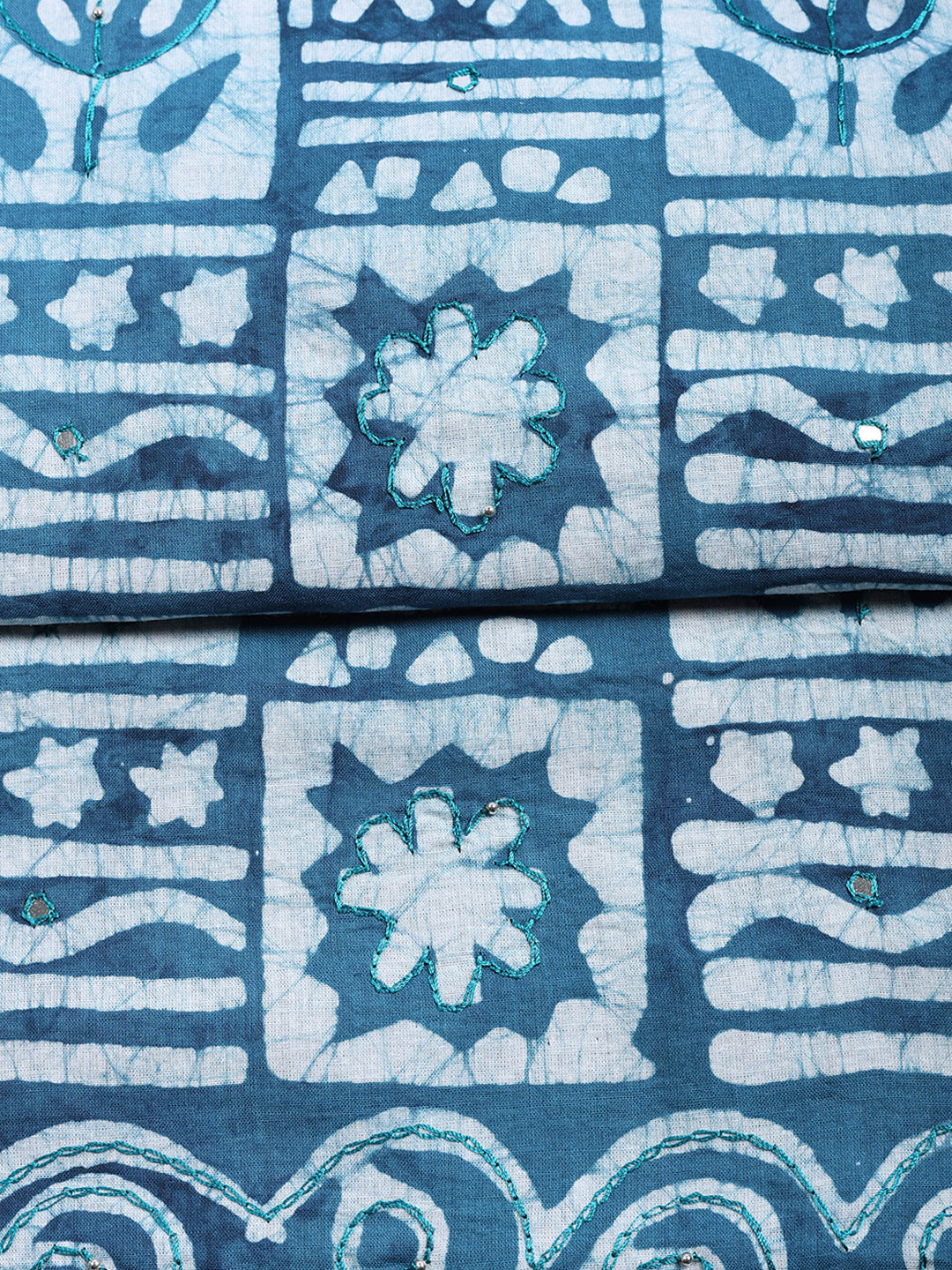 Printed Cotton Blend Unstitched Suit With Pant &amp; Dupatta