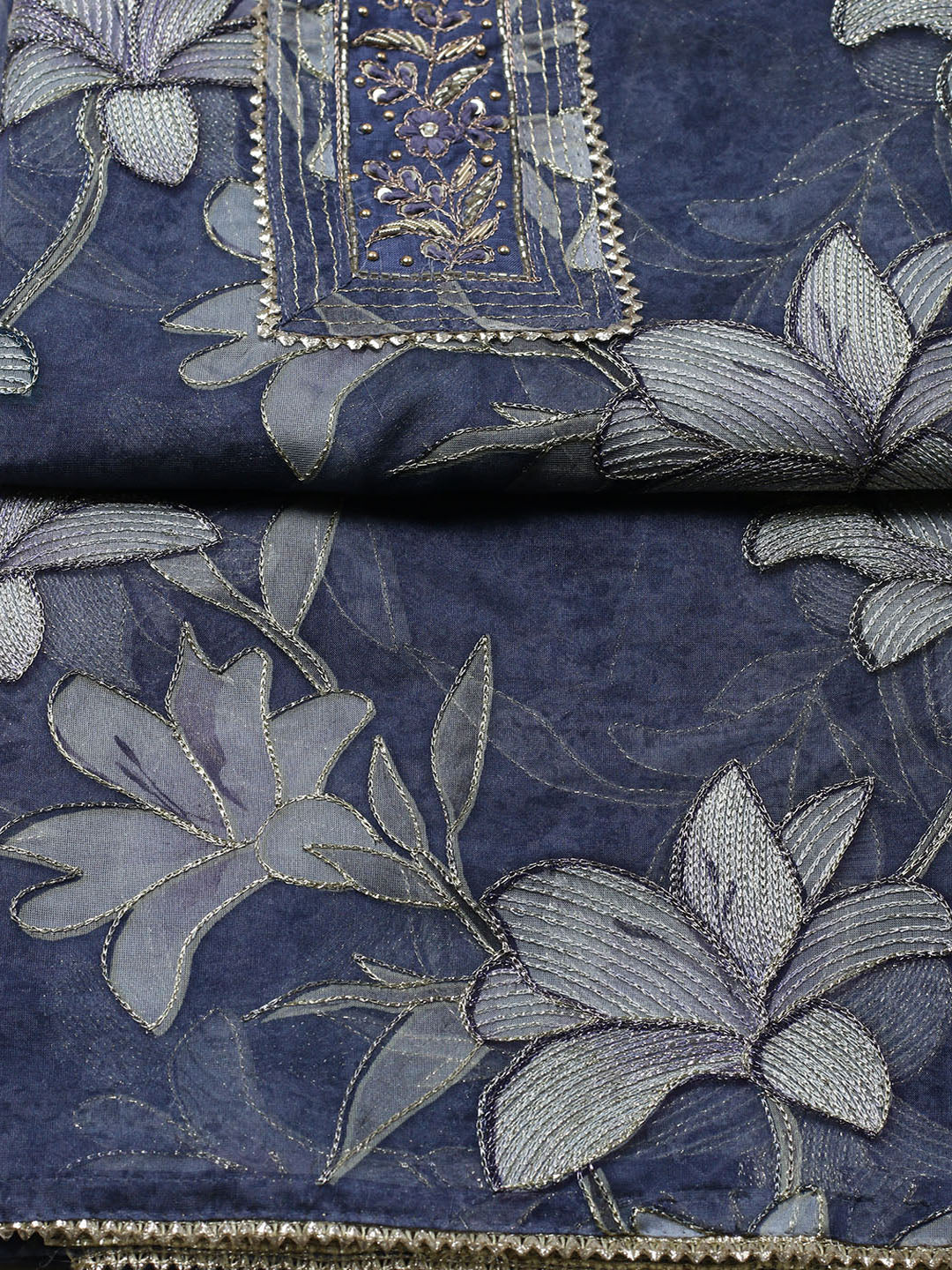 Embroidered Organza Unstitched Suit With Pant &amp; Dupatta