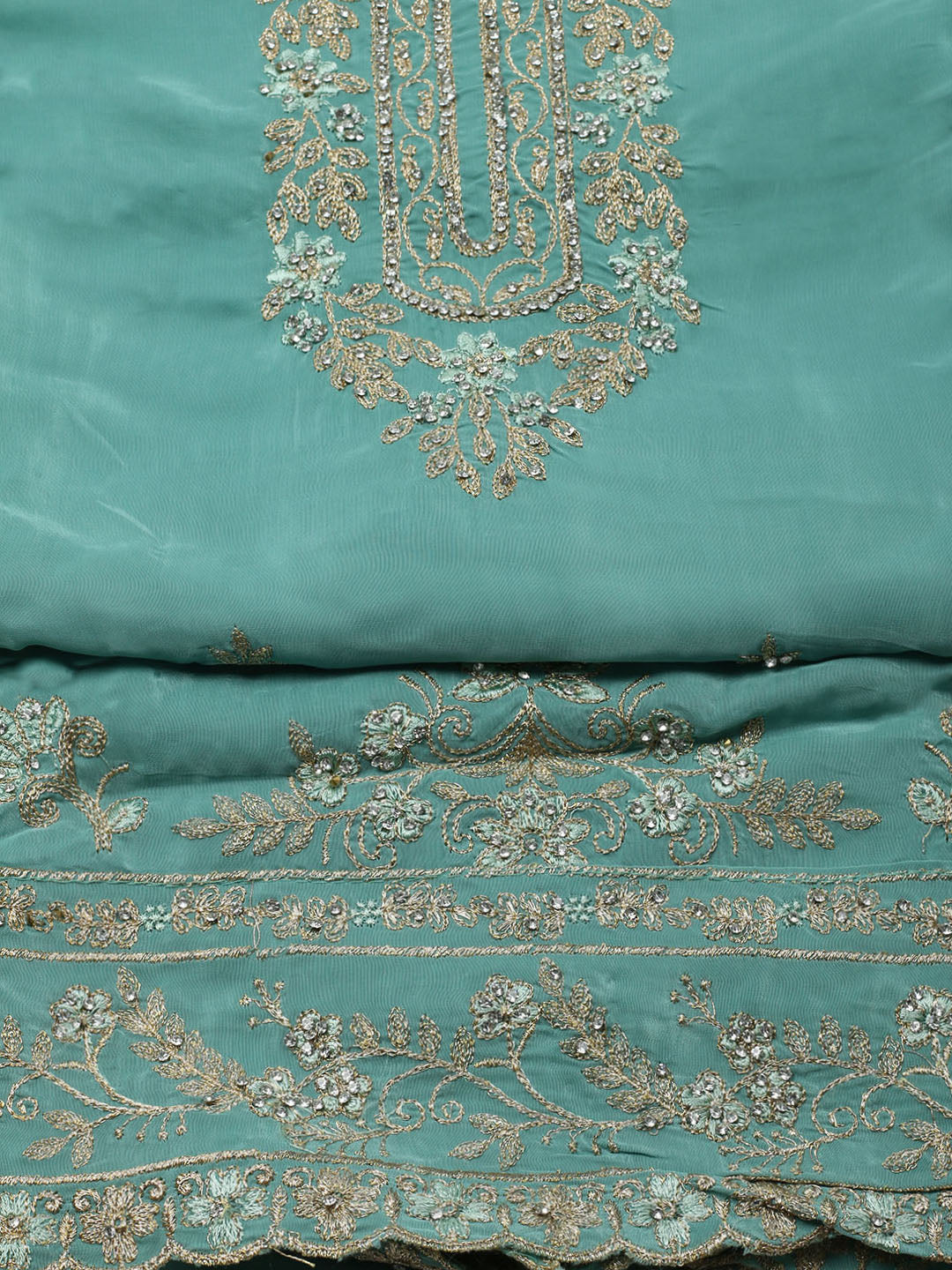 Embroidered Organza Unstitched Suit With Dupatta