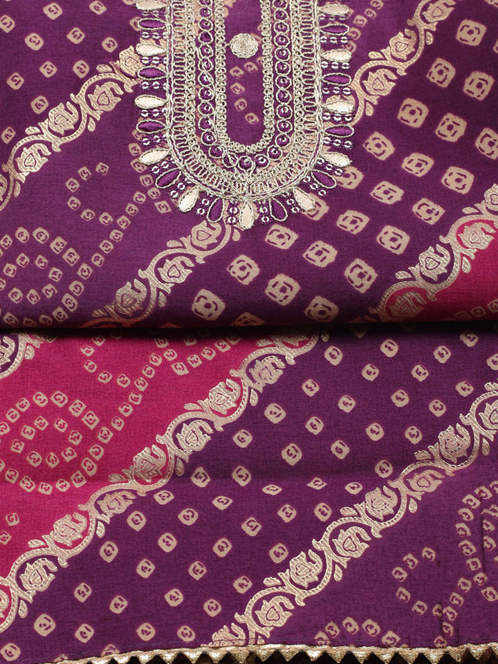 Embroidered Cotton Unstitched Suit With Pant &amp; Dupatta