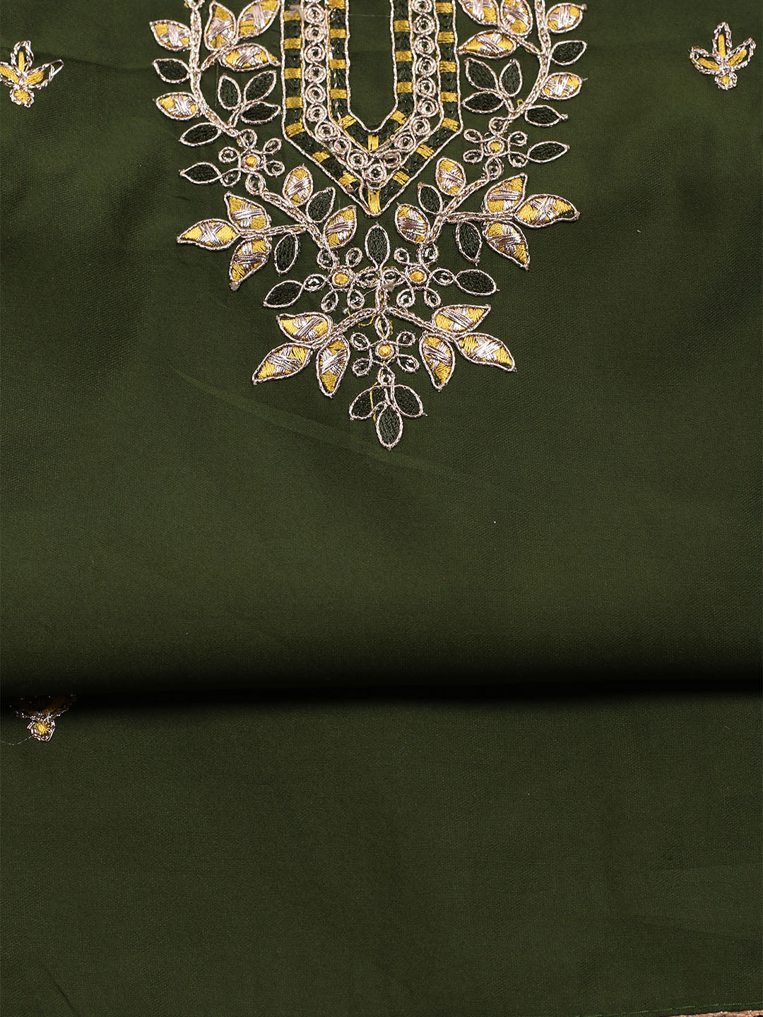 Neck Embroidered Chanderi Unstitched Suit With Dupatta