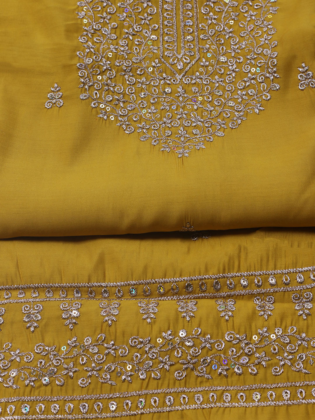Neck Embroidered Chanderi Unstitched Suit With Dupatta