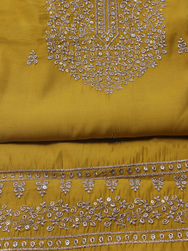 Neck Embroidered Chanderi Unstitched Suit With Dupatta