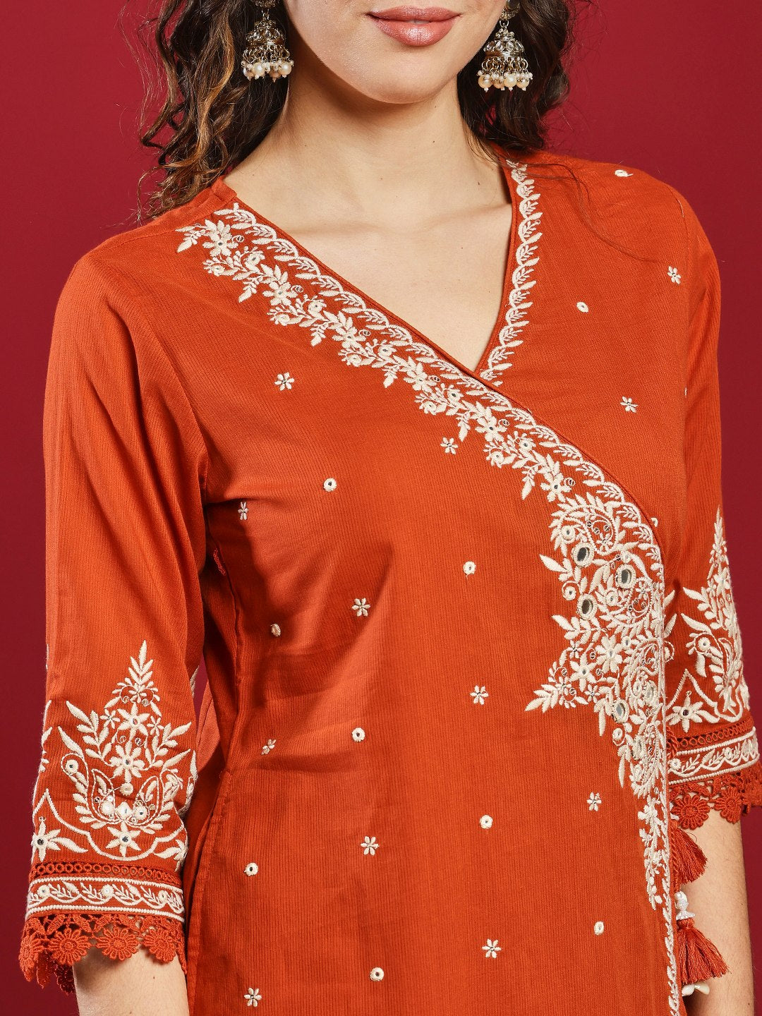 Embroidered Cotton Kurta With Pant &amp; Dupatta