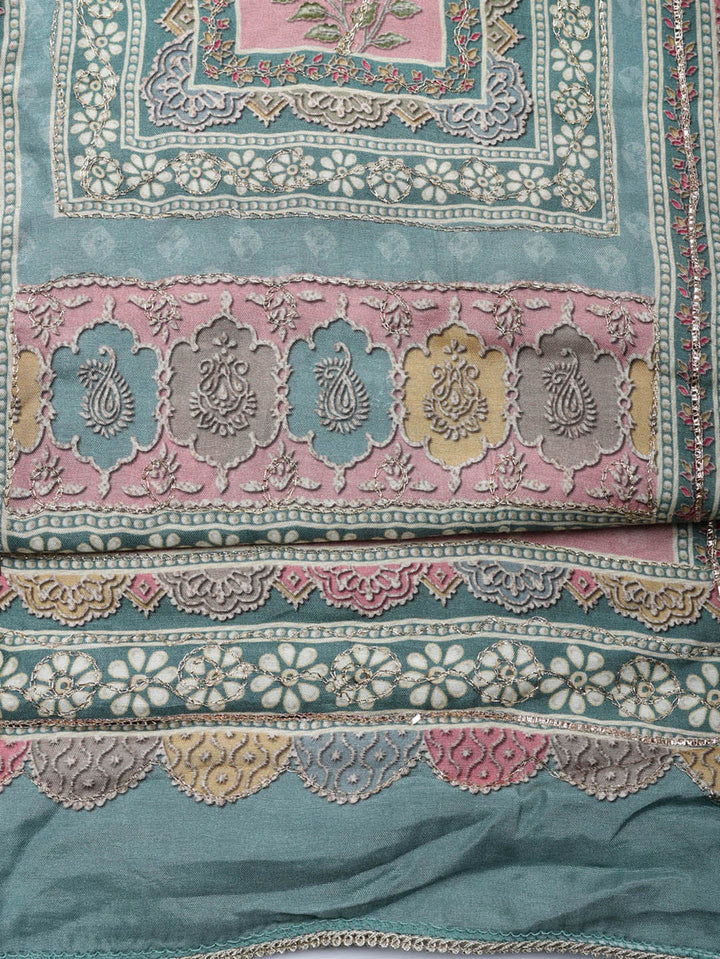 Embroidered Muslin Unstitched Suit With Pant &amp; Dupatta