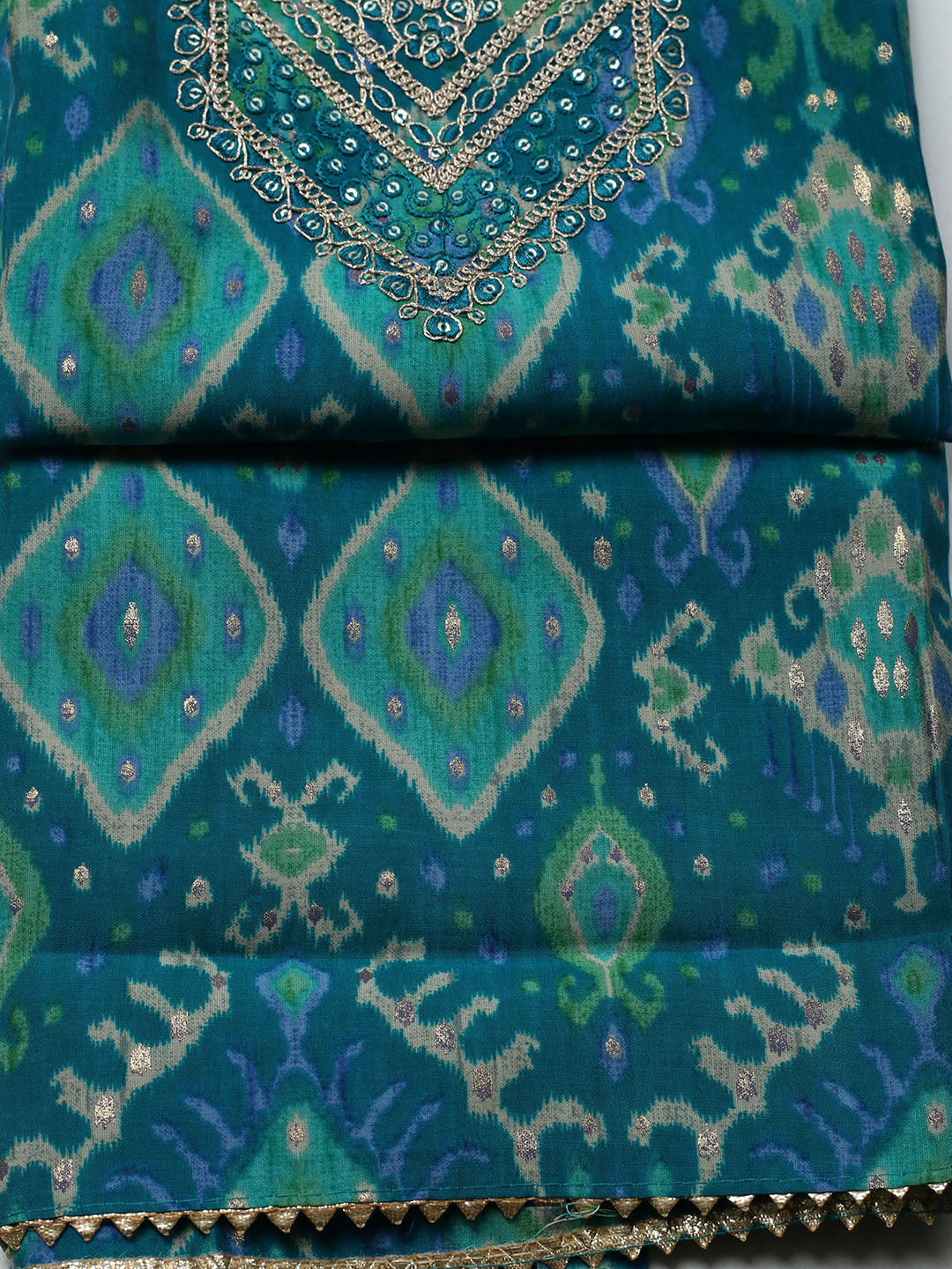 Embroidered Cotton Unstitched Suit With Pant &amp; Dupatta