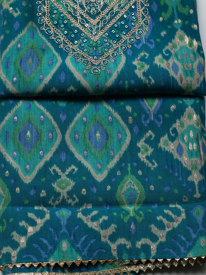 Embroidered Cotton Unstitched Suit With Pant &amp; Dupatta