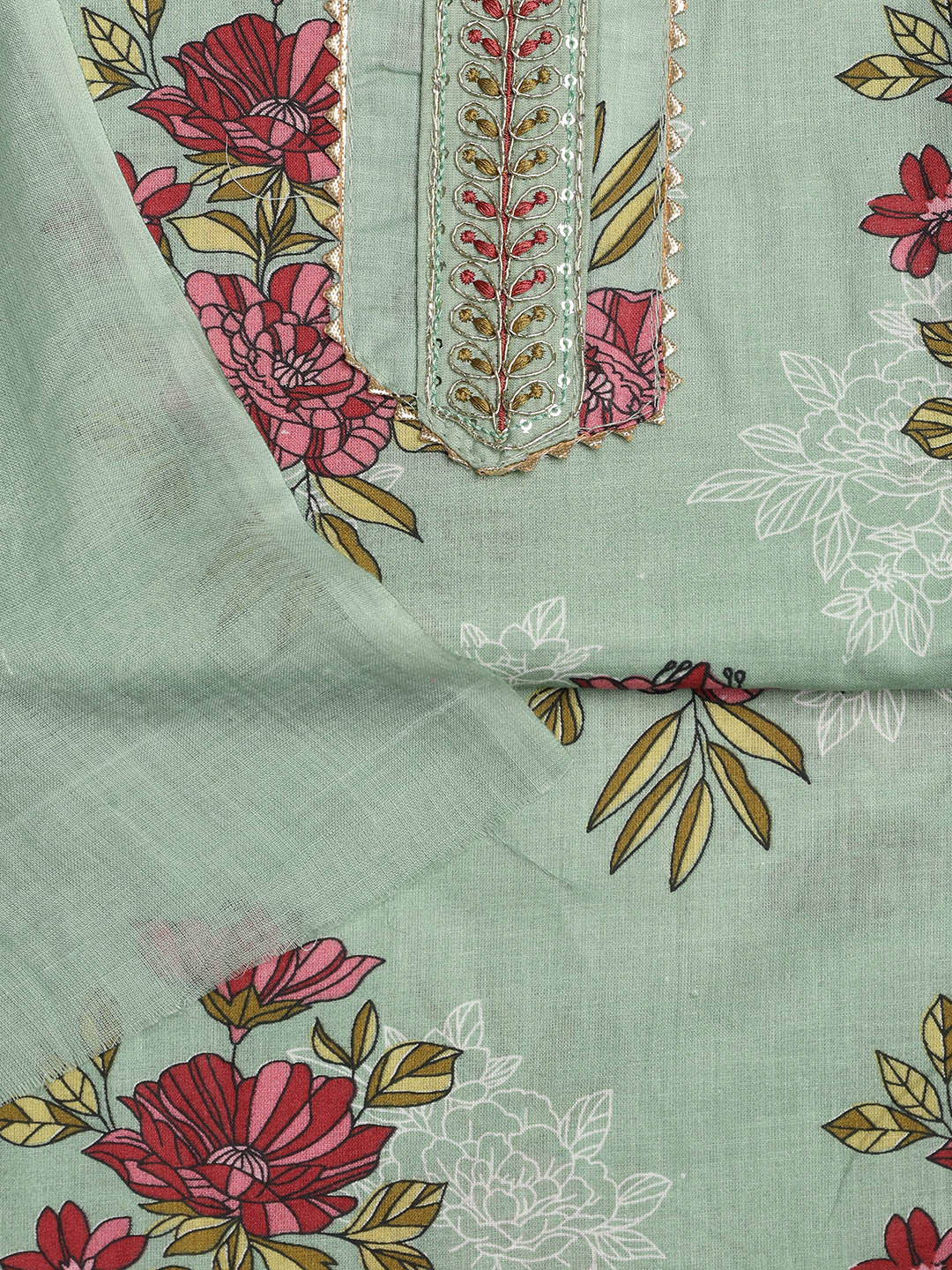 Printed Cotton Blend Unstitched Suit With Dupatta