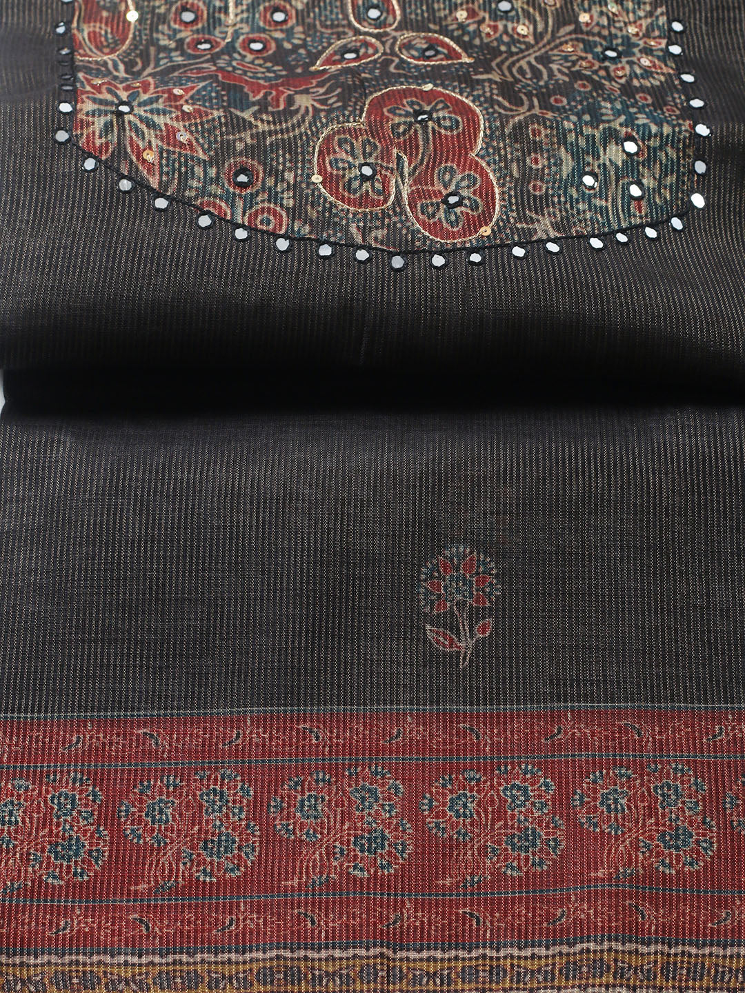 Embroidered Chanderi Unstitched Suit With Pant &amp; Dupatta