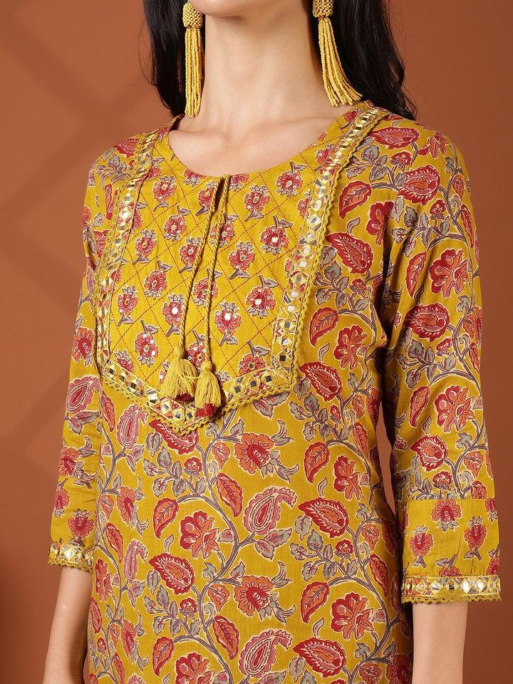 Printed Cotton Blend Kurta With Pant &amp; Dupatta