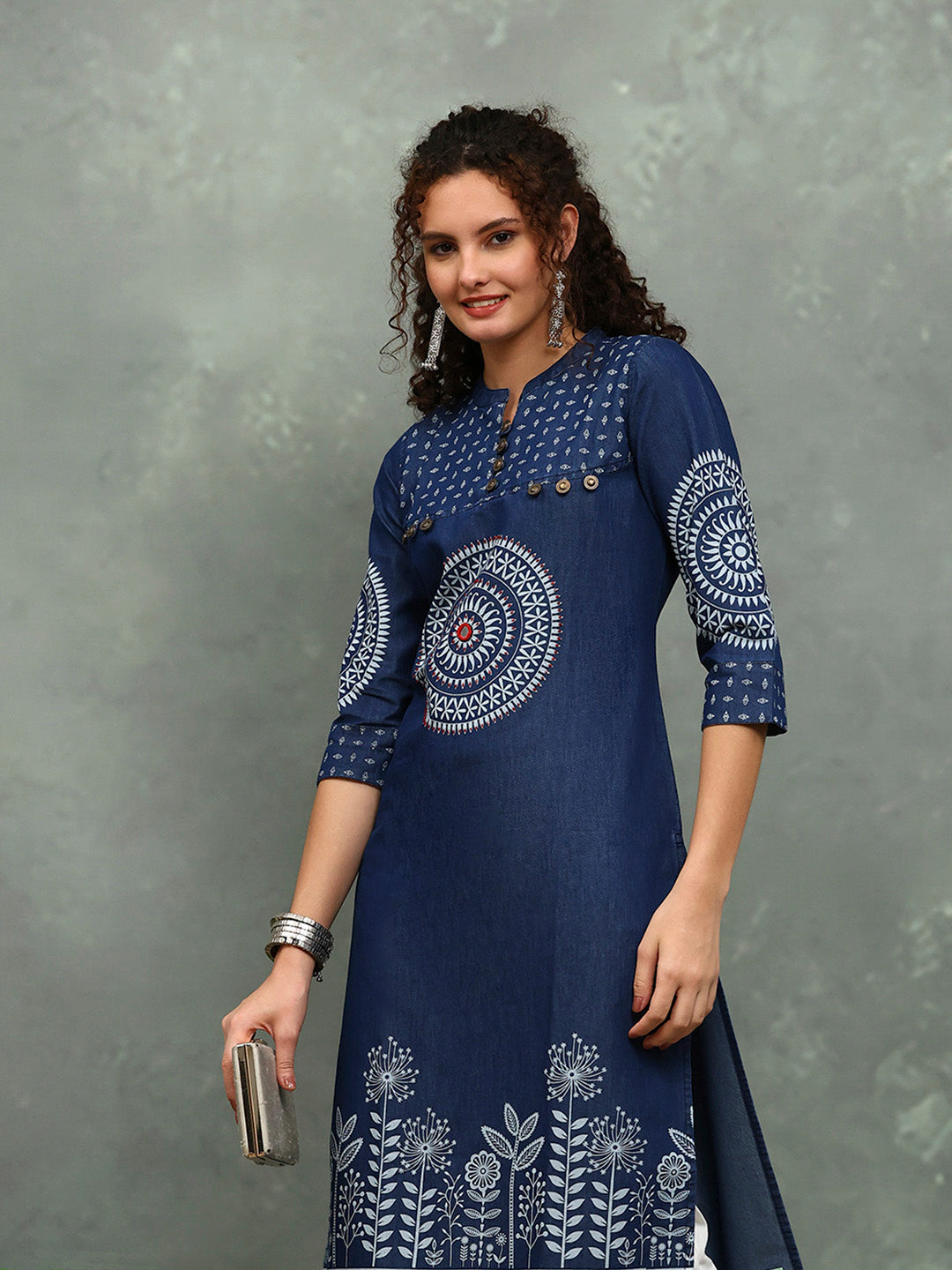 Printed Denim Kurta