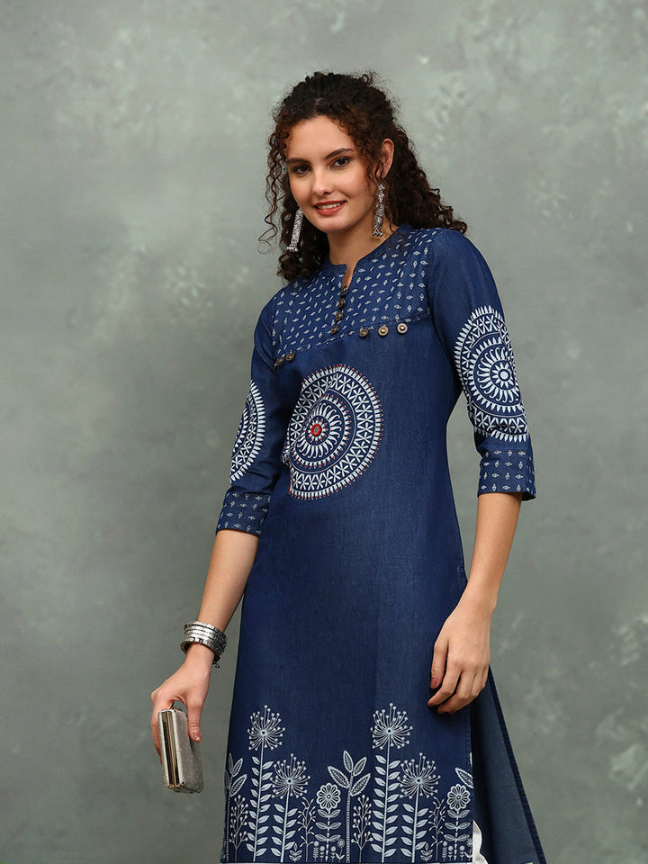 Printed Denim Kurta
