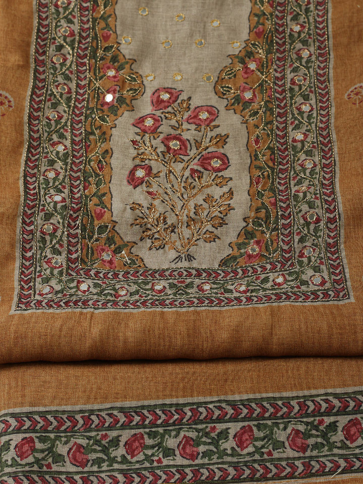 Printed Chanderi Unstitched Suit With Pant &amp; Dupatta