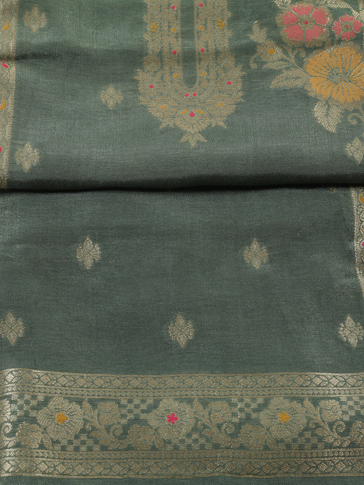 Woven Design Chanderi Unstitched Suit With Pant &amp; Dupatta
