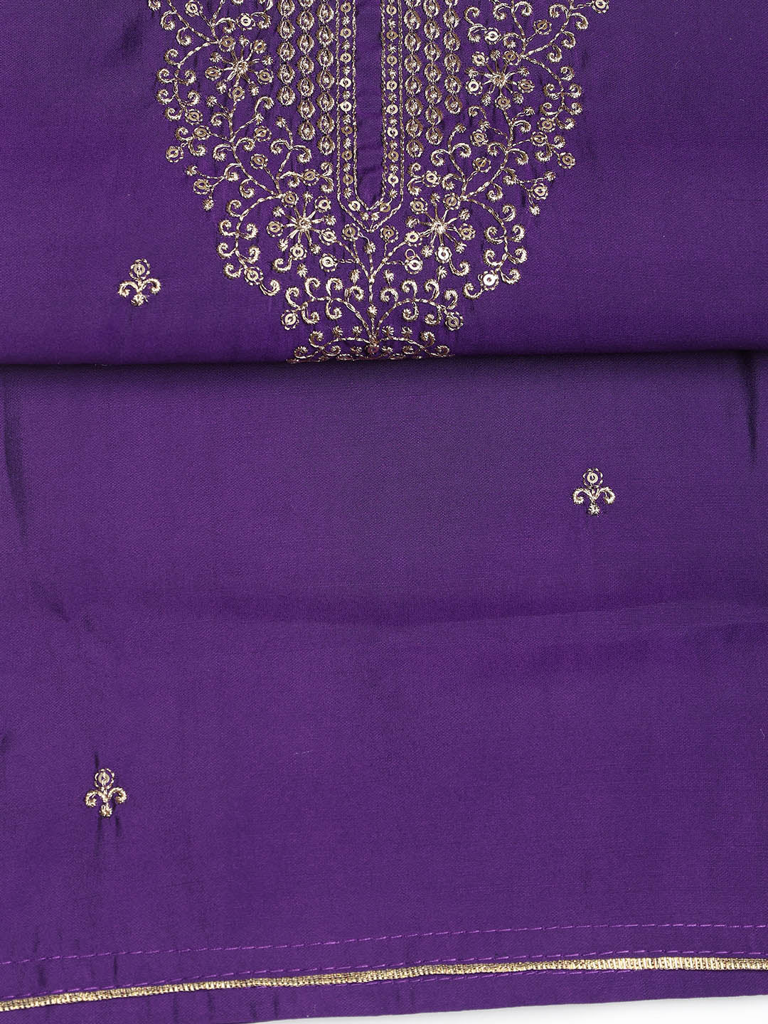 Neck Embroidered Chanderi Unstitched Suit With Dupatta