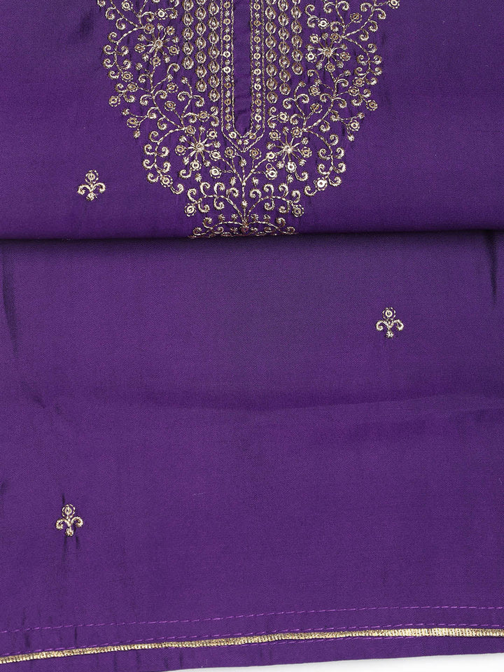 Neck Embroidered Chanderi Unstitched Suit With Dupatta