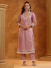 Printed Cotton Blend Kurta With Pants & Dupatta