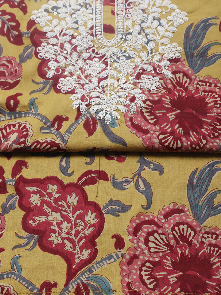 Printed Cotton Blend Unstitched Suit With Pant &amp; Dupatta