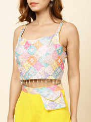 Neck Embroidered Georgette Crop Top With Palazzo & Dupatta