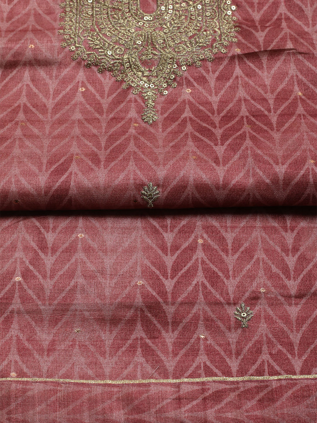 Embroidered Tussar Unstitched Kurta With Pant & Dupatta
