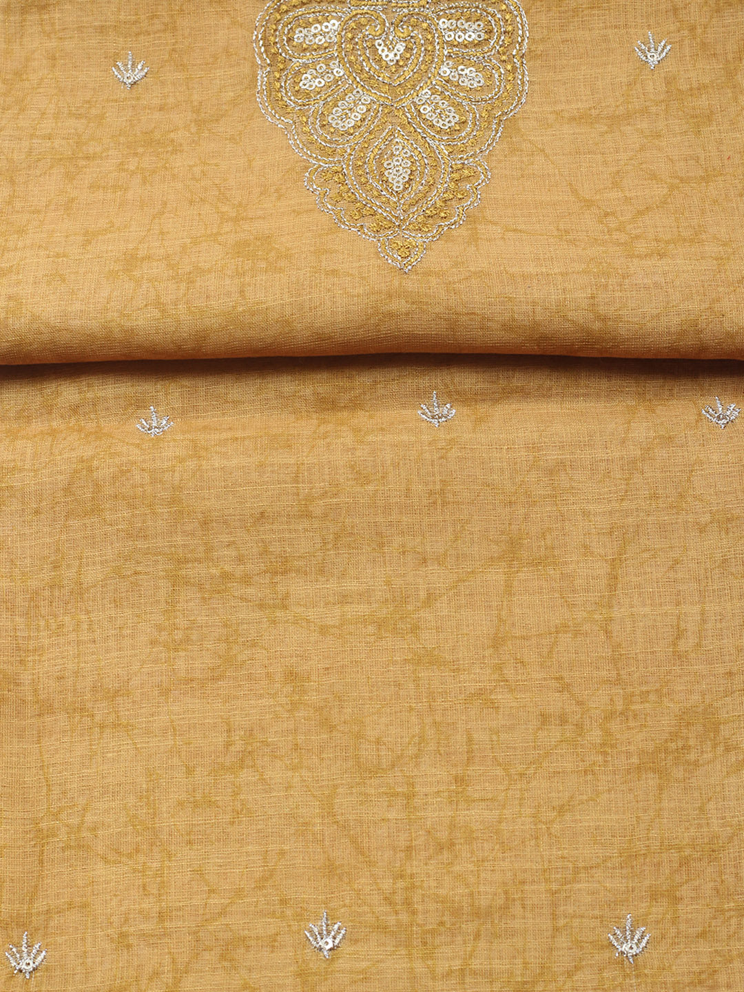 Embroidered Chanderi Unstitched Suit With Pant &amp; Dupatta