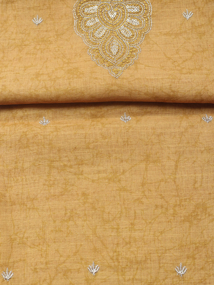 Embroidered Chanderi Unstitched Suit With Pant &amp; Dupatta