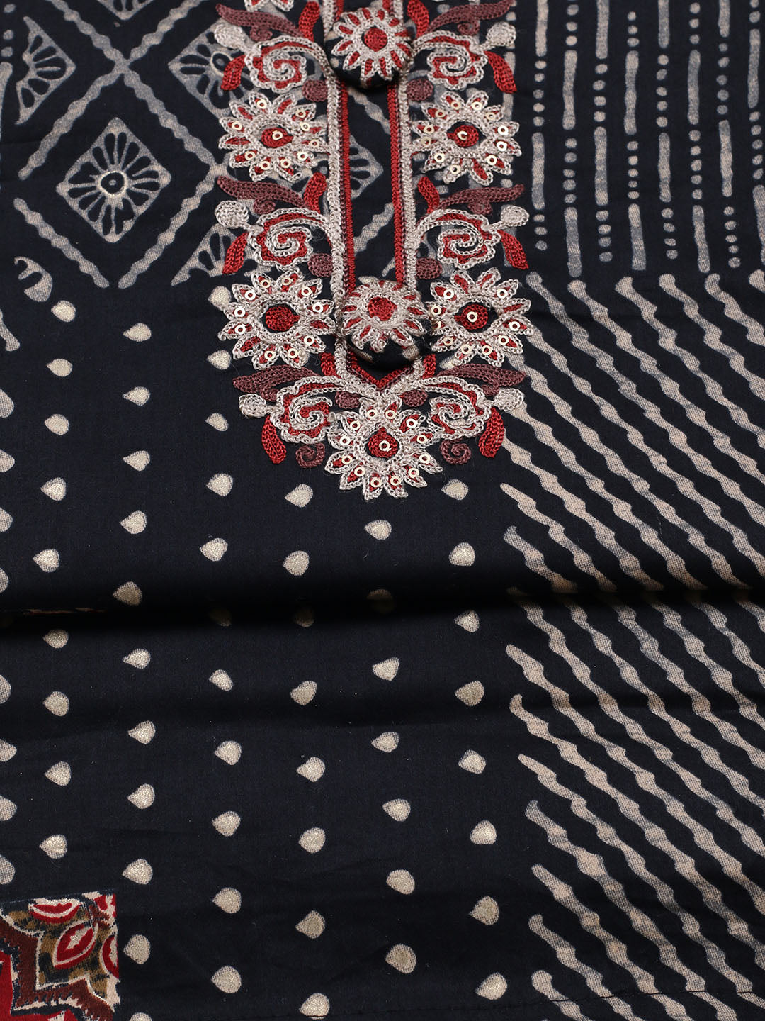 Embroidered Cotton Blend Unstitched Suit With Pant &amp; Dupatta
