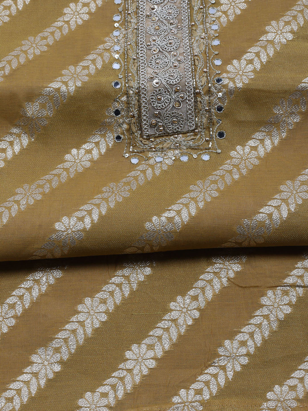 Embroidered Chanderi Unstitched Suit With Dupatta