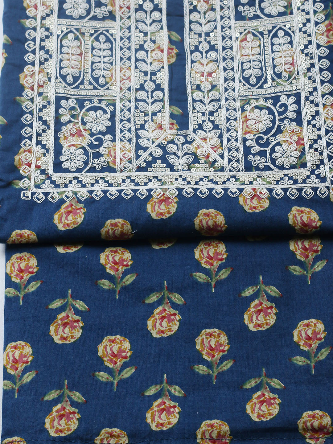 Printed Cotton Blend Unstitched Suit With Pant &amp; Dupatta