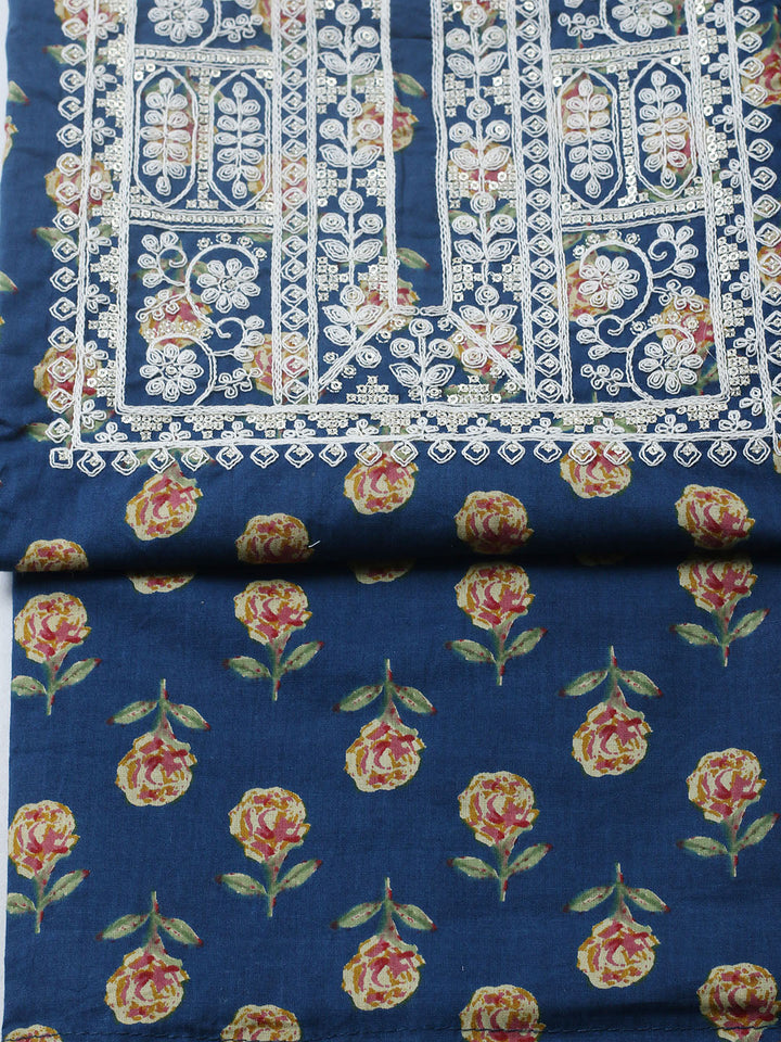 Printed Cotton Blend Unstitched Suit With Pant &amp; Dupatta
