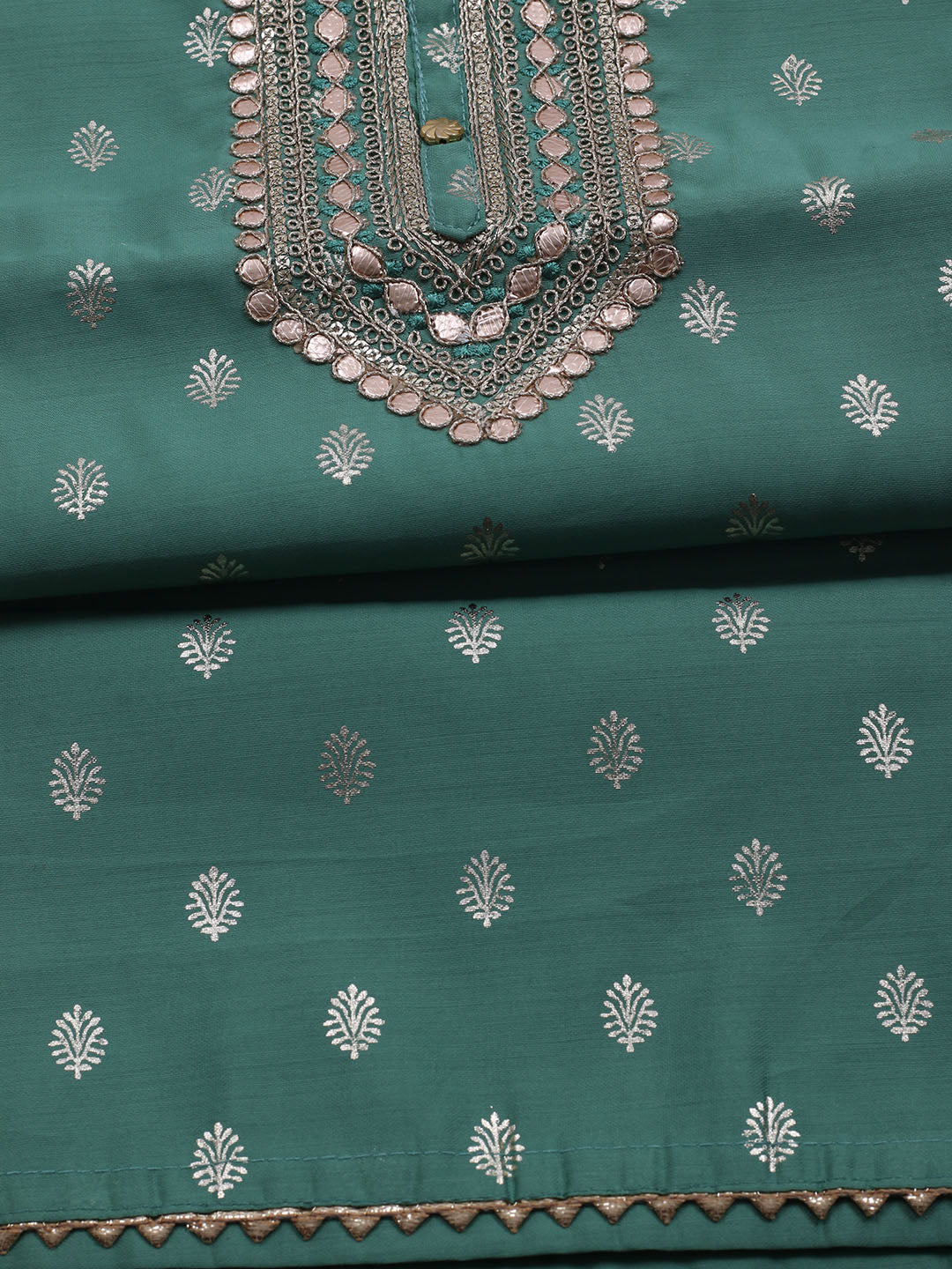 Neck Embroidered Chanderi Unstitched Suit With Dupatta