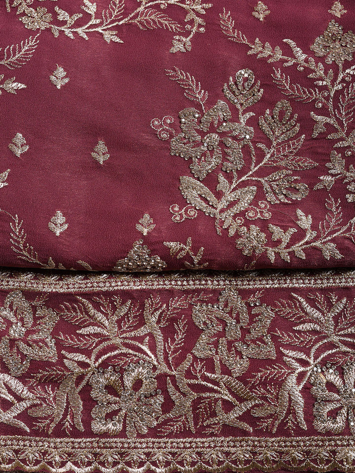 Embroidered Tissue Unstitched Suit With Pant &amp; Dupatta