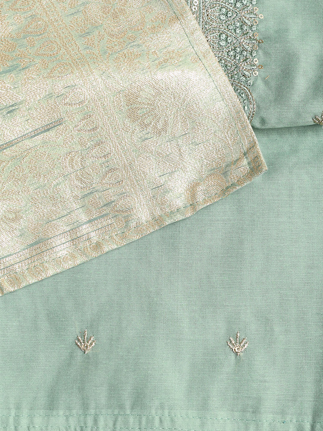 Embroidered Chanderi Unstitched Suit With Dupatta