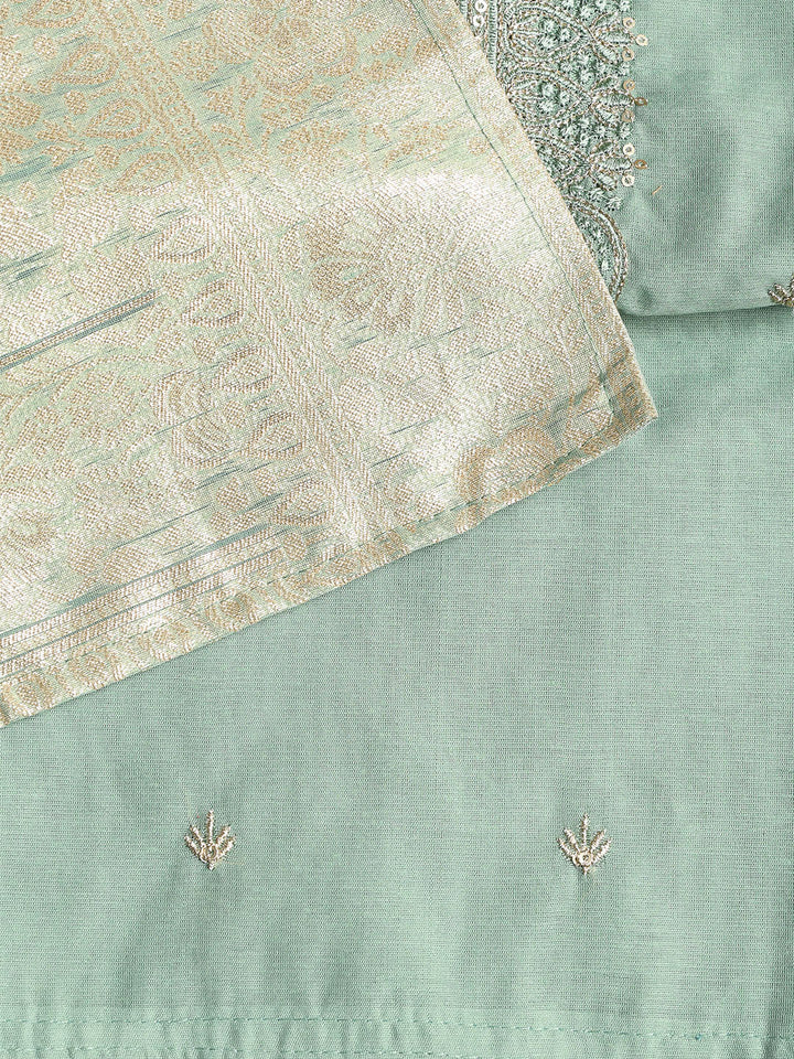 Embroidered Chanderi Unstitched Suit With Dupatta