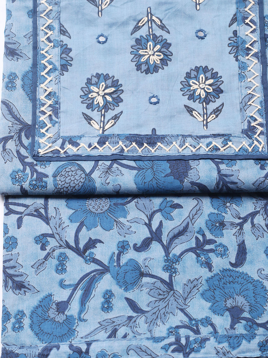 Printed Cotton Blend Unstitched Suit With Pant &amp; Dupatta