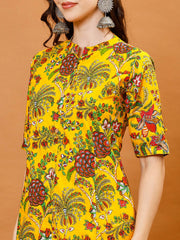 Floral Print Cotton Kurti With Pants