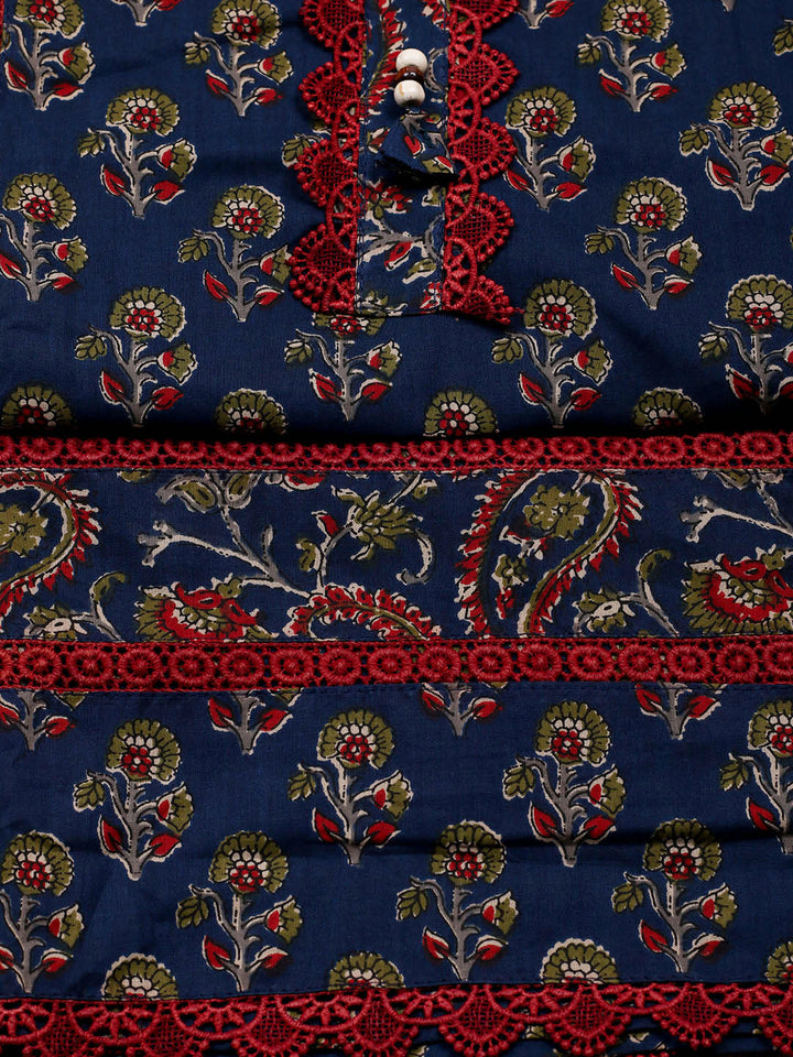 Embroidered Cotton Blend Unstitched Suit With Pant &amp; Dupatta