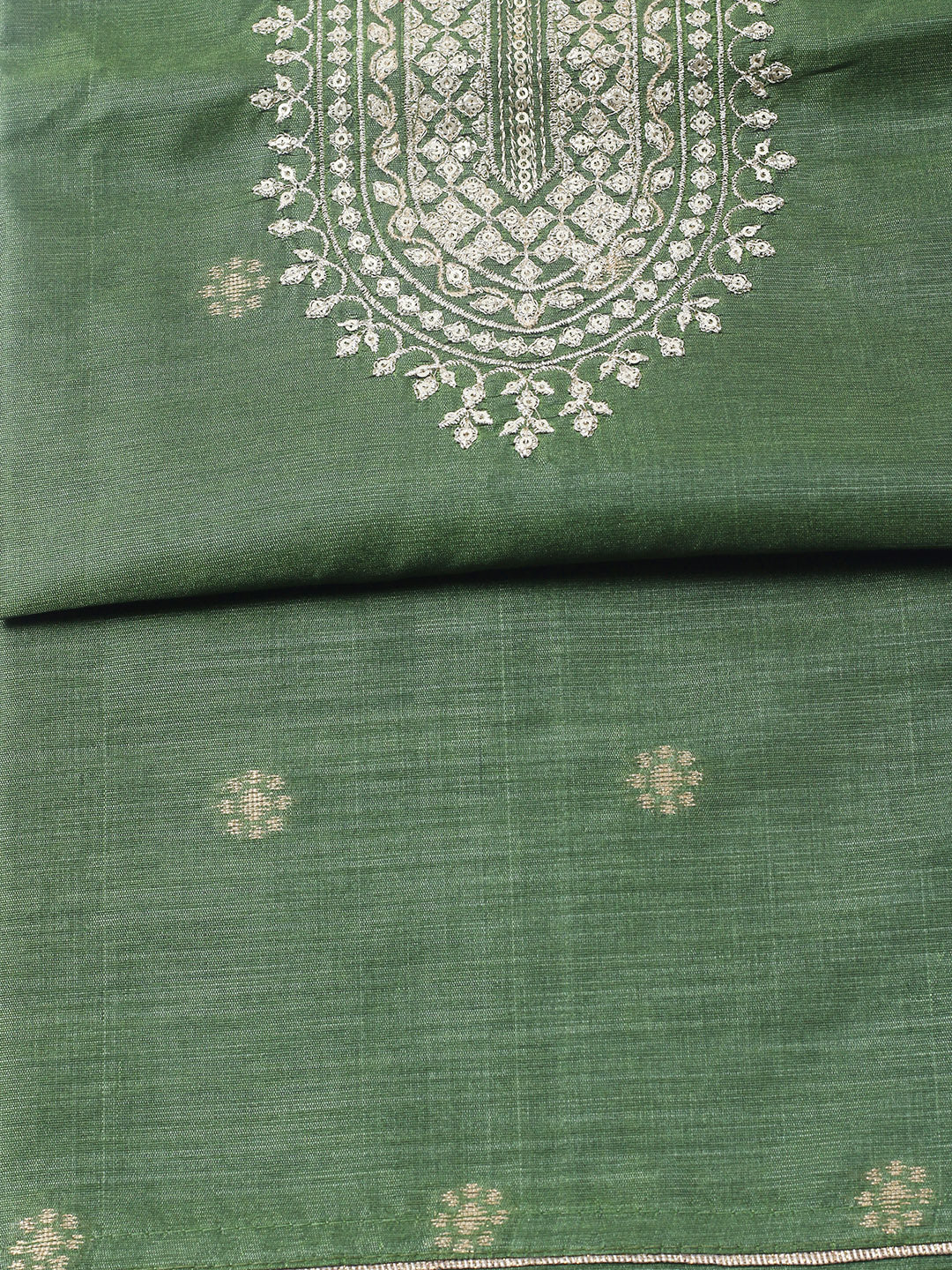 Embroidered Chanderi Unstitched Suit With Pant &amp; Dupatta