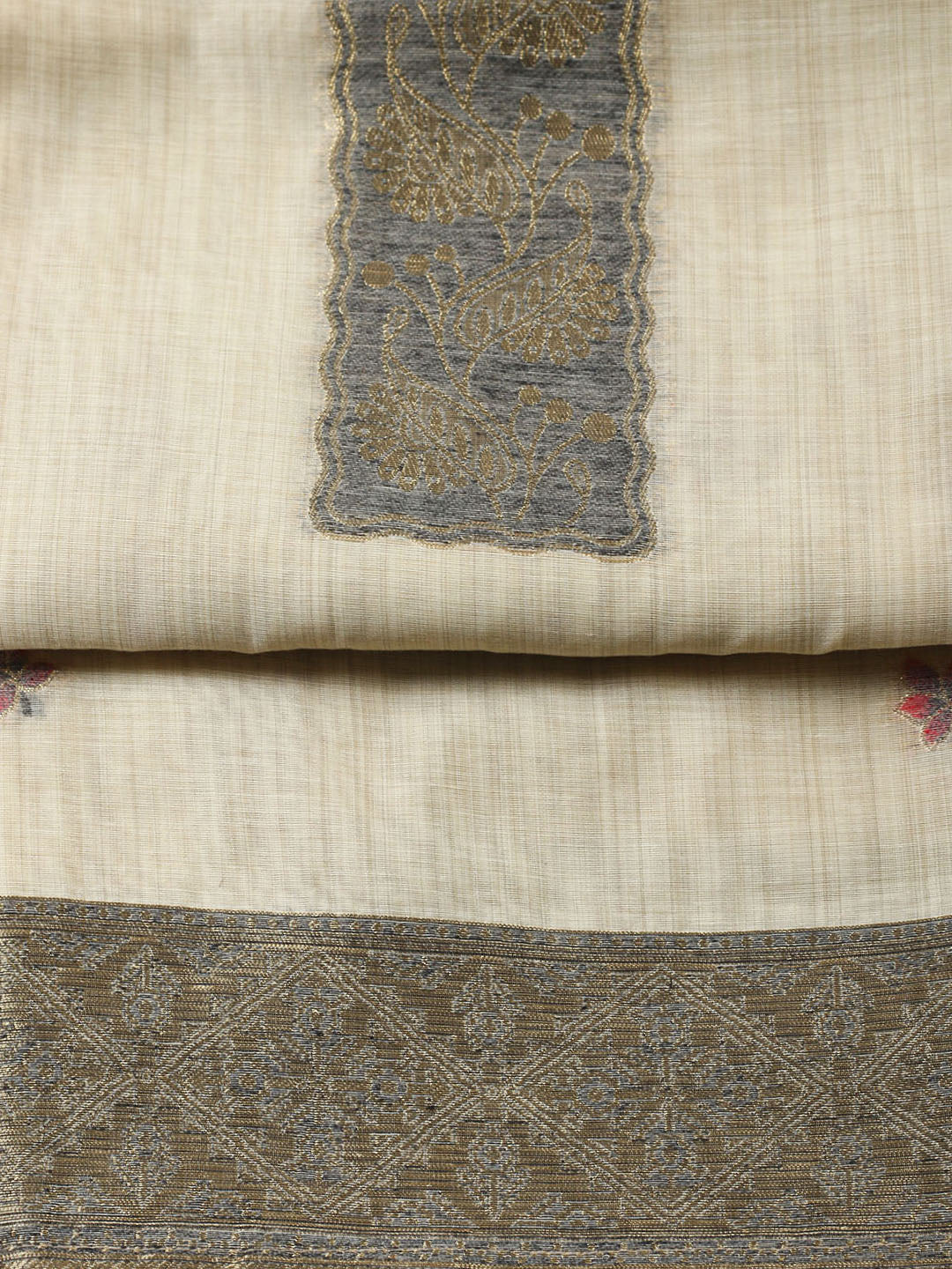 Woven Design Chanderi Unstitched Suit With Pant Dupatta