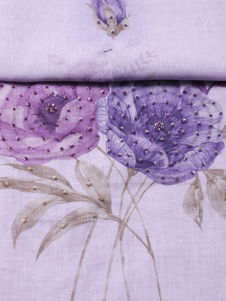 Embroidered Linen Blend Unstitched Suit With Pant &amp; Dupatta