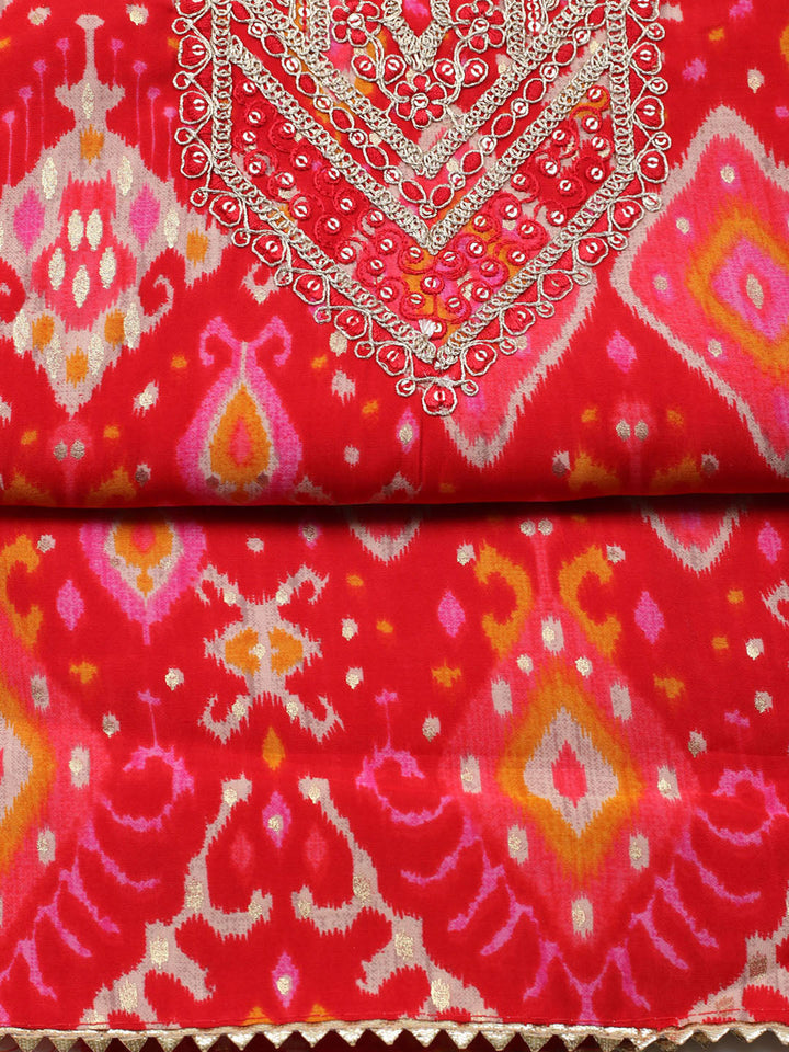 Embroidered Cotton Unstitched Suit With Pant &amp; Dupatta